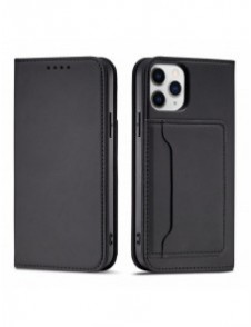 Magnetkortfodral för iPhone 12 täckkort plånbok kortställ svart