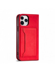 Magnetkortfodral för iPhone 12 täckkort plånbok kortställ rött