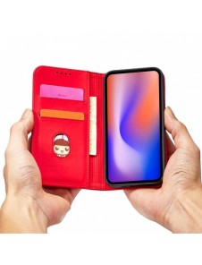 Magnetkortfodral för iPhone 12 täckkort plånbok kortställ rött