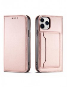 Magnetkortfodral för iPhone 12 Pro Pouch Card Plånbok Kortställ Rosa