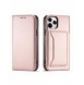 Magnetkortfodral för iPhone 12 Pro Pouch Card Plånbok Kortställ Rosa