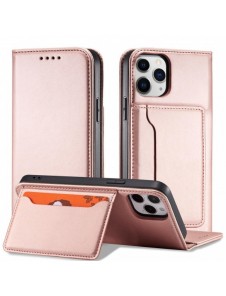 Magnetkortfodral för iPhone 12 Pro Pouch Card Plånbok Kortställ Rosa