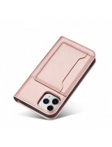 Magnetkortfodral för iPhone 12 Pro Pouch Card Plånbok Kortställ Rosa