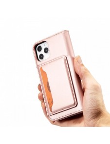 Magnetkortfodral för iPhone 12 Pro Pouch Card Plånbok Kortställ Rosa