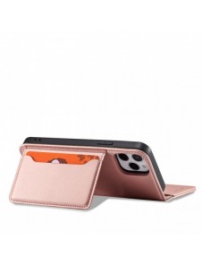 Magnetkortfodral för iPhone 12 Pro Pouch Card Plånbok Kortställ Rosa