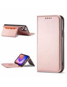 Magnetkortfodral för iPhone 12 Pro Pouch Card Plånbok Kortställ Rosa