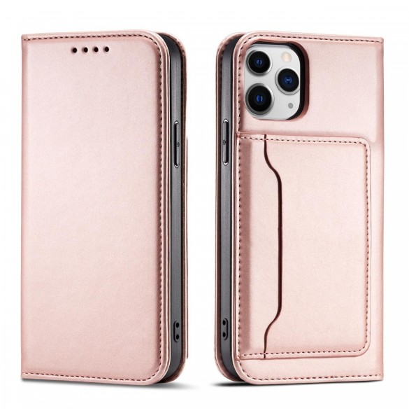 Magnetkortfodral för iPhone 12 Pro Max Pouch Card Plånbok Korthållare Rosa