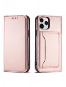 Magnetkortfodral för iPhone 12 Pro Max Pouch Card Plånbok Korthållare Rosa
