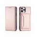 Magnetkortfodral för iPhone 12 Pro Max Pouch Card Plånbok Korthållare Rosa