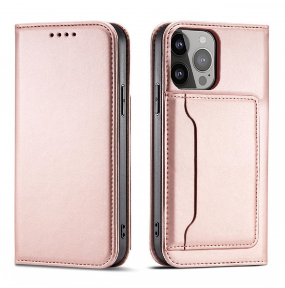 Magnetkortfodral för iPhone 13 Pouch Card Plånbok Kortställ Rosa