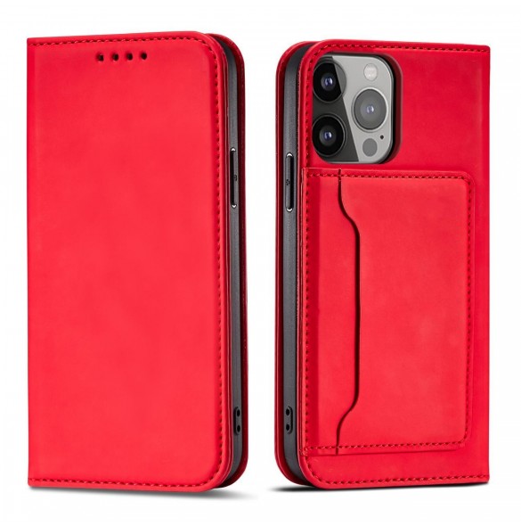 Magnetkortfodral för iPhone 13 Pro Max Pouch Card Plånbok Korthållare Röd