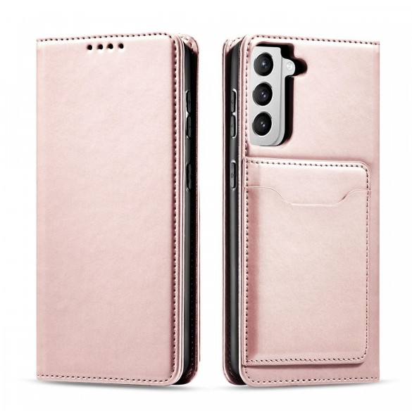 Magnetkortfodral Fodral för Samsung Galaxy S22-väska Kort Plånbok Kortställ Rosa