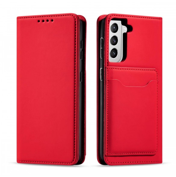 Magnetkortfodral för Samsung Galaxy S22 + (S22 Plus) Plånbok Korthållare Röd