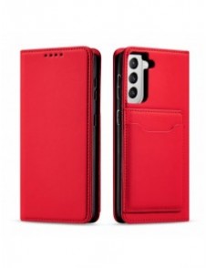 Magnetkortfodral för Samsung Galaxy S22 + (S22 Plus) Plånbok Korthållare Röd