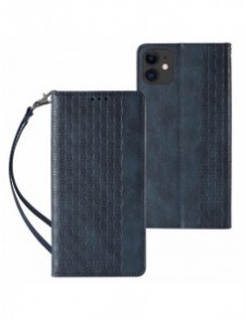 Magnetremsfodral för iPhone 12 Pouch-plånbok + Mini Halsbandshänge Blå