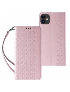 Magnetremsfodral för iPhone 12 Pouch-plånbok + Mini Halsbandshänge Rosa