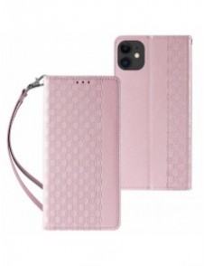 Magnetremsfodral för iPhone 12 Pouch-plånbok + Mini Halsbandshänge Rosa