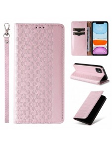 Magnetremsfodral för iPhone 12 Pouch-plånbok + Mini Halsbandshänge Rosa