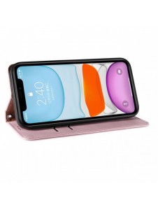 Magnetremsfodral för iPhone 12 Pouch-plånbok + Mini Halsbandshänge Rosa