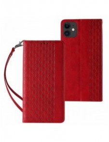 Magnetremsfodral för iPhone 12 Pouch Plånbok + Mini Halsbandshänge Röd