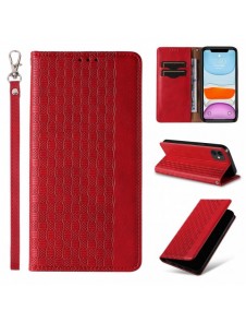 Magnetremsfodral för iPhone 12 Pouch Plånbok + Mini Halsbandshänge Röd