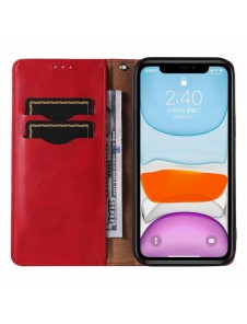 Magnetremsfodral för iPhone 12 Pouch Plånbok + Mini Halsbandshänge Röd