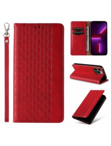 Magnet Strap Case Fodral för iPhone 13 Pro Pouch Plånbok + Mini Halsband Röd