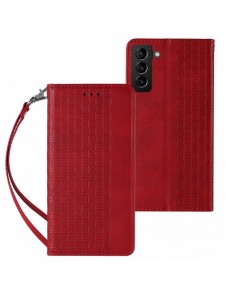 Magnet Strap Case Fodral för Samsung Galaxy S22 Pouch Plånbok + Mini Halsband Röd
