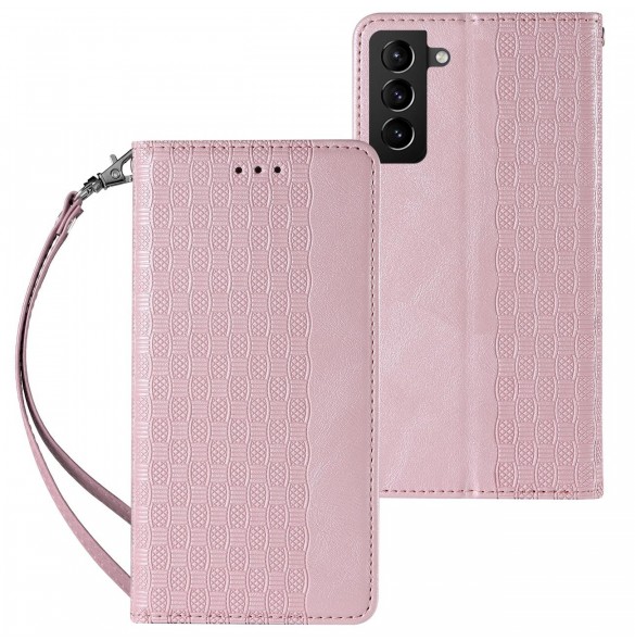 Magnetremsfodral Fodral för Samsung Galaxy S22 + (S22 Plus) Plånbok + Mini Halsbandshänge Rosa