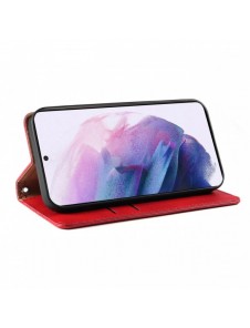 Magnetremsfodral Fodral för Samsung Galaxy S22 + (S22 Plus) Plånbok + Mini Halsbandshänge Röd
