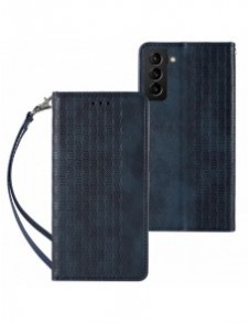 Magnet Strap Case Fodral för Samsung Galaxy S22 Ultra Pouch Plånbok + Mini Lanyard Pendant Blå