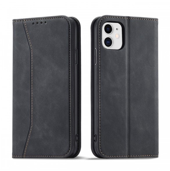 Magnet Fancy Fodral för iPhone 12 Pouch Card Plånbok Kortställ Svart