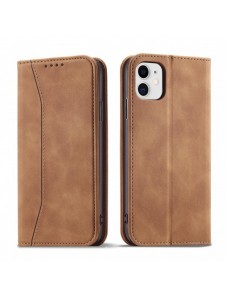 Magnet Fancy Fodral för iPhone 12 täckkort plånbok kortställ brunt