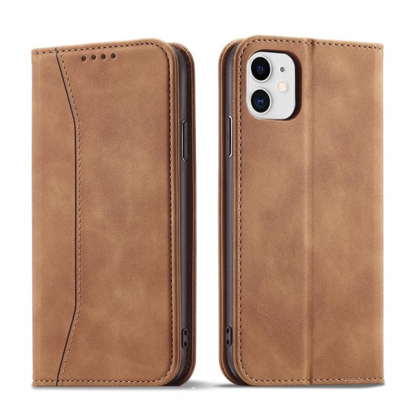 Magnet Fancy Fodral för iPhone 12 täckkort plånbok kortställ brunt