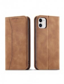 Magnet Fancy Fodral för iPhone 12 täckkort plånbok kortställ brunt