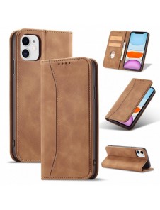 Magnet Fancy Fodral för iPhone 12 täckkort plånbok kortställ brunt