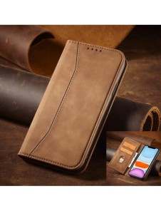 Magnet Fancy Fodral för iPhone 12 täckkort plånbok kortställ brunt