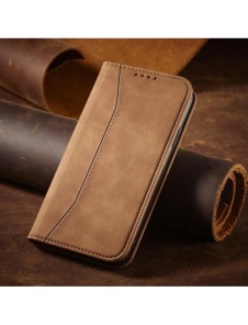 Magnet Fancy Fodral för iPhone 12 täckkort plånbok kortställ brunt