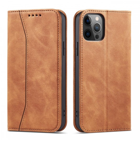 Magnet Fancy Case Fodral för iPhone 12 Pro Pouch Card Plånbok Kortställ Brun
