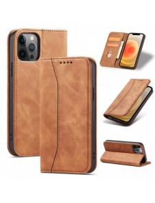 Magnet Fancy Case Fodral för iPhone 12 Pro Pouch Card Plånbok Kortställ Brun