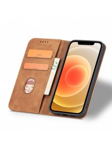 Magnet Fancy Case Fodral för iPhone 12 Pro Pouch Card Plånbok Kortställ Brun