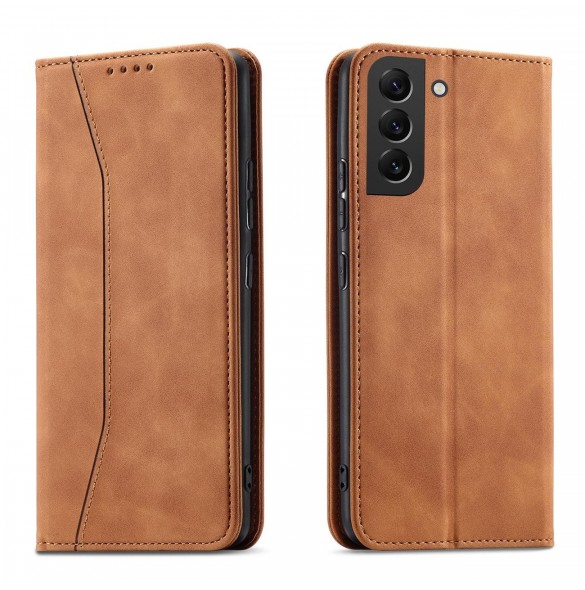 Magnet Fancy Case Fodral för Samsung Galaxy S22 + (S22 Plus) Plånbok Korthållare Brun