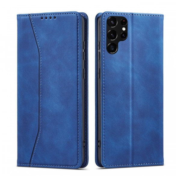 Magnet Fancy Case Fodral för Samsung Galaxy S22 Ultra Cover Card Plånbok Kortställ Blå