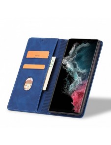 Magnet Fancy Case Fodral för Samsung Galaxy S22 Ultra Cover Card Plånbok Kortställ Blå