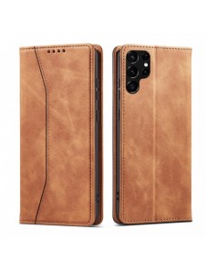 Magnet Fancy Case Fodral för Samsung Galaxy S22 Ultra Cover Card Plånbok Kortställ Brun