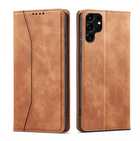Magnet Fancy Case Fodral för Samsung Galaxy S22 Ultra Cover Card Plånbok Kortställ Brun