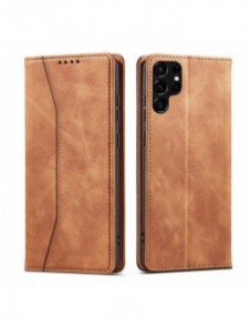 Magnet Fancy Case Fodral för Samsung Galaxy S22 Ultra Cover Card Plånbok Kortställ Brun