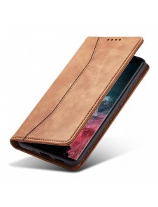Magnet Fancy Case Fodral för Samsung Galaxy S22 Ultra Cover Card Plånbok Kortställ Brun