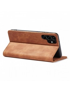 Magnet Fancy Case Fodral för Samsung Galaxy S22 Ultra Cover Card Plånbok Kortställ Brun