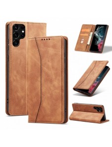 Magnet Fancy Case Fodral för Samsung Galaxy S22 Ultra Cover Card Plånbok Kortställ Brun